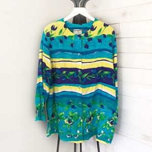 Vintage Ruth Norman New York Floral Print Button Down Blouse Women's Size 1X